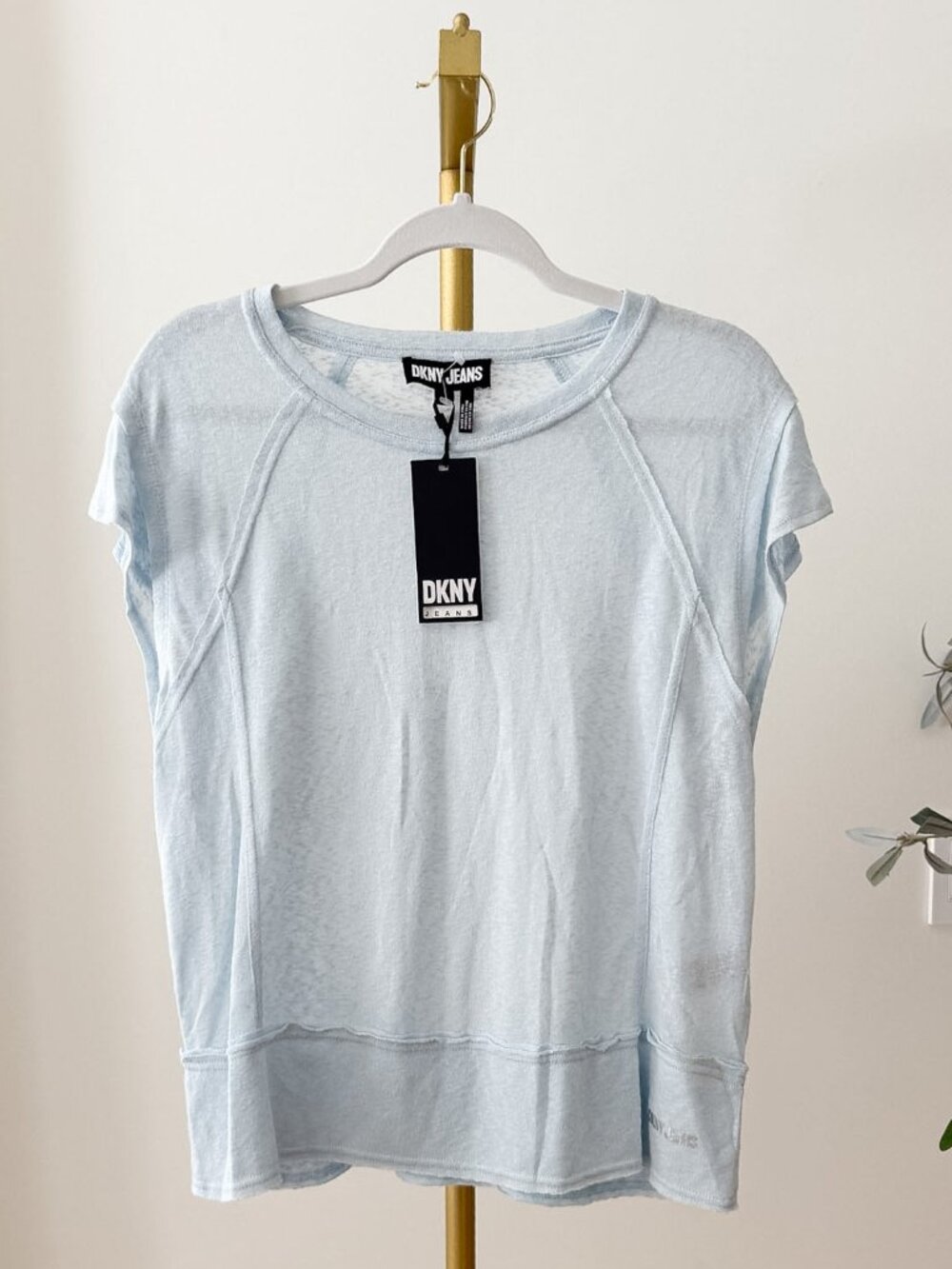 DKNY Jeans Flutter Cap Sleeve Top | Light Blue | NWT | Size L